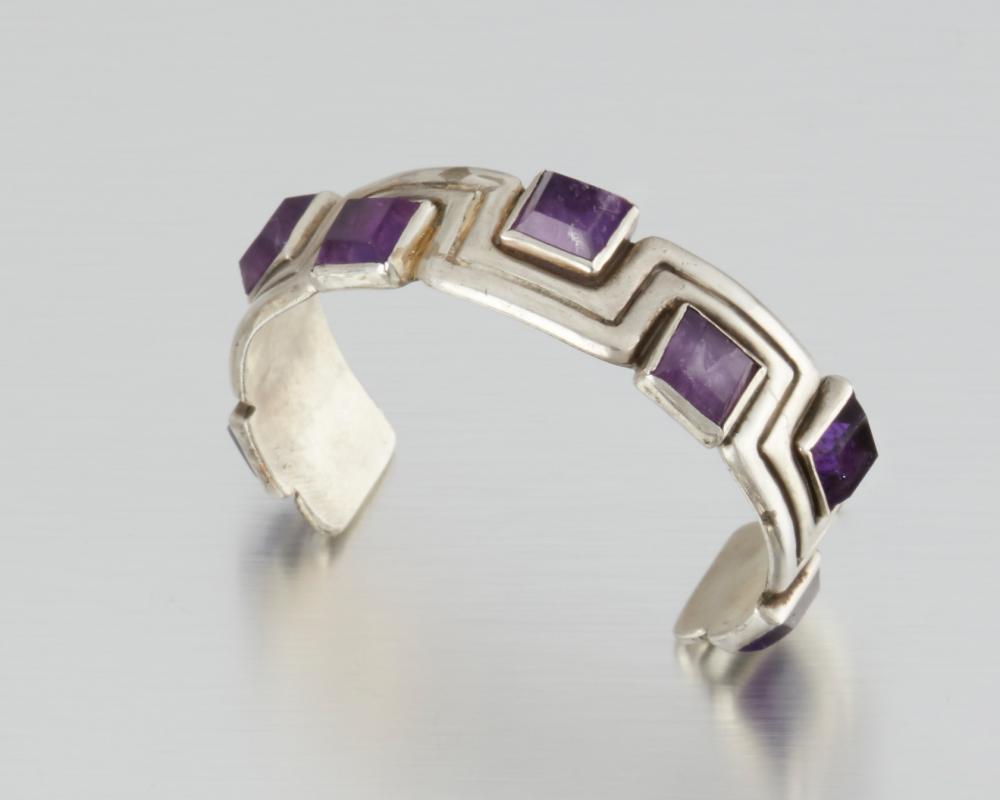 A HECTOR AGUILAR SILVER AND AMETHYST