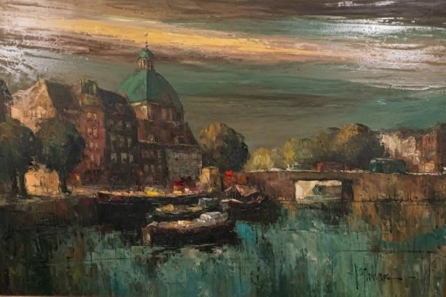 OIL ON CANVAS OF AMSTERDAM CANAL
