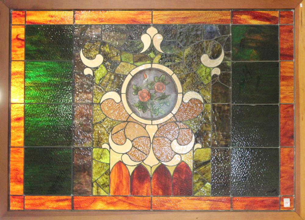 A LARGE STAINED AND LEADED GLASS 34095c