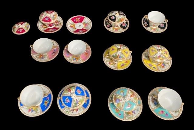 COLLECTION OF DRESDEN LIDDED TEACUPS