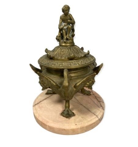 BRONZE INKWELL ON MARBLE BASEBronze 3409b8