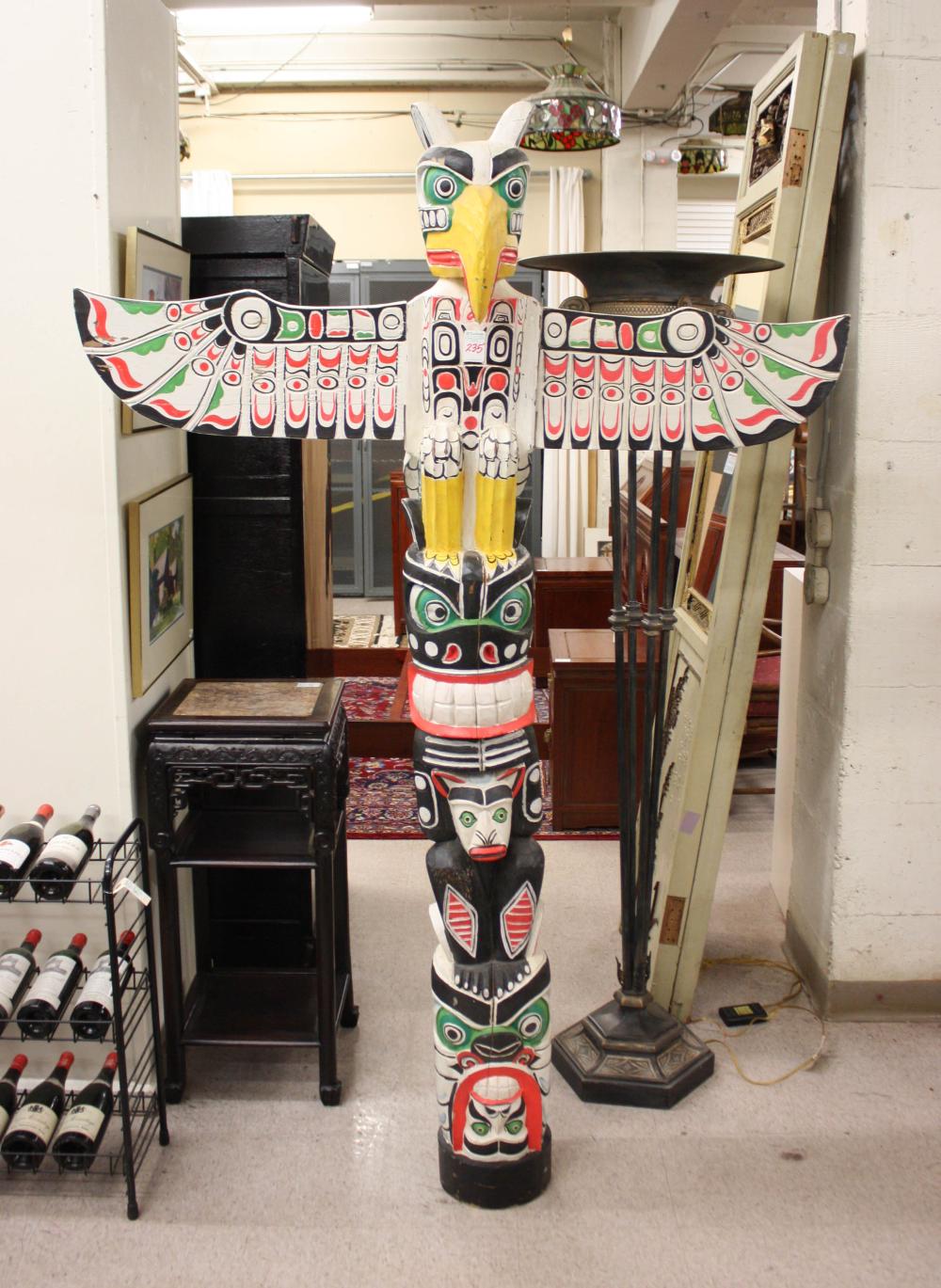 CARVED AND PAINTED WOOD TOTEM POLECARVED 3409e1