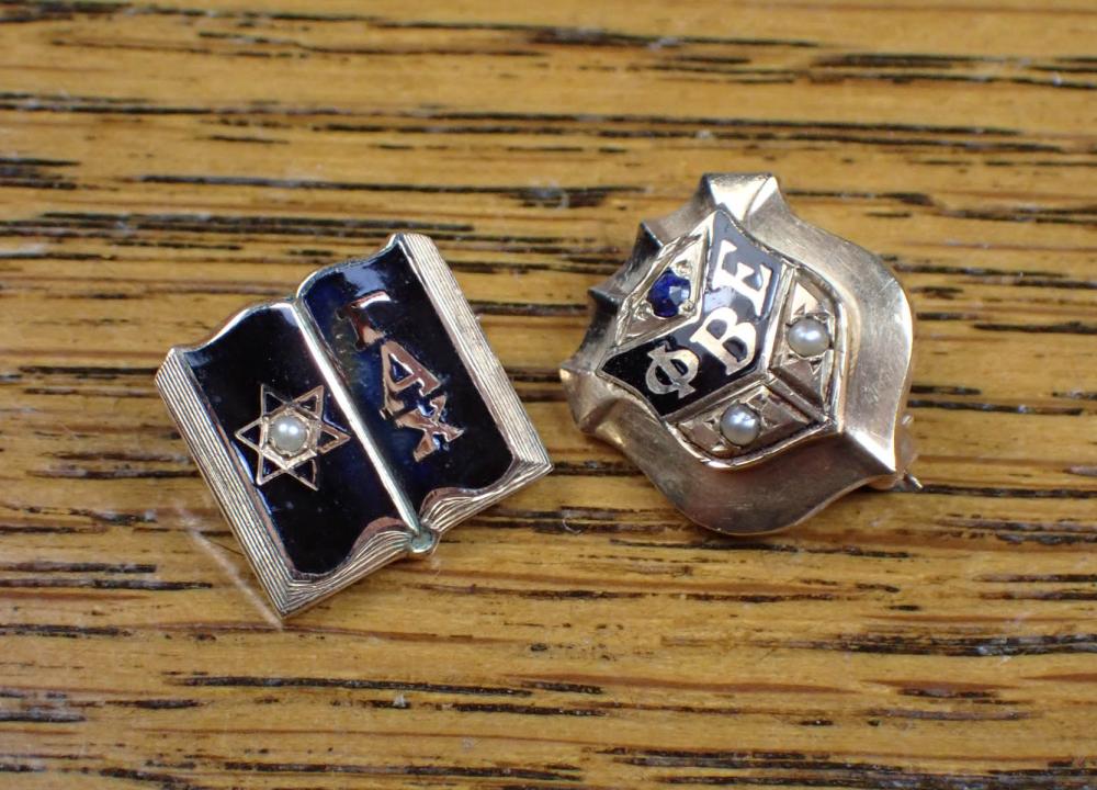 TWO VINTAGE YELLOW GOLD FRATERNITY/SORORITY