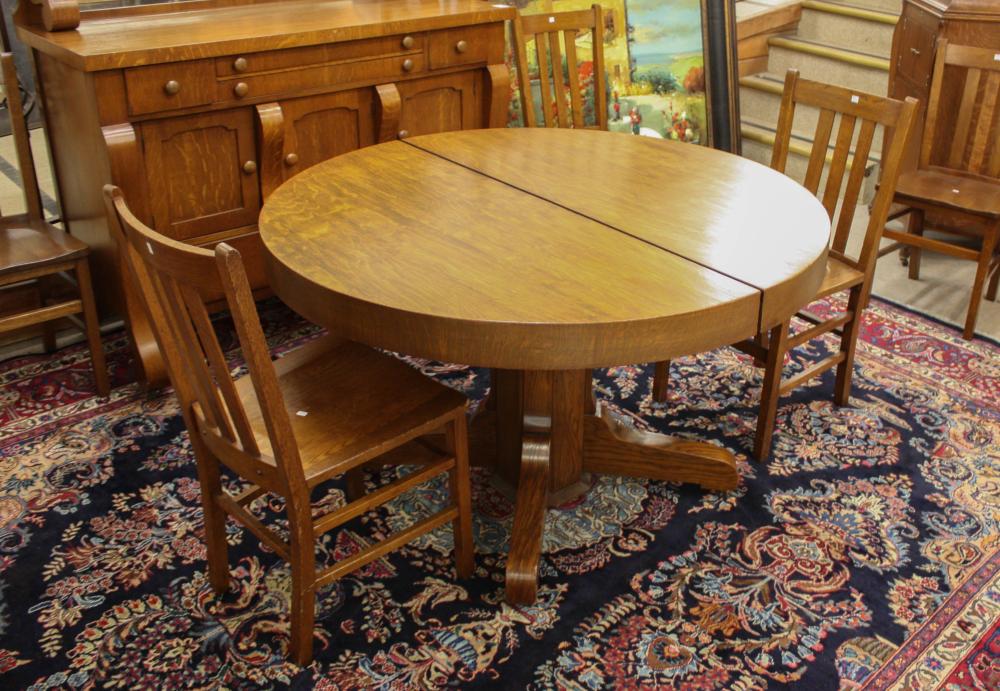 ROUND OAK DINING TABLE CHAIRS 3409ec