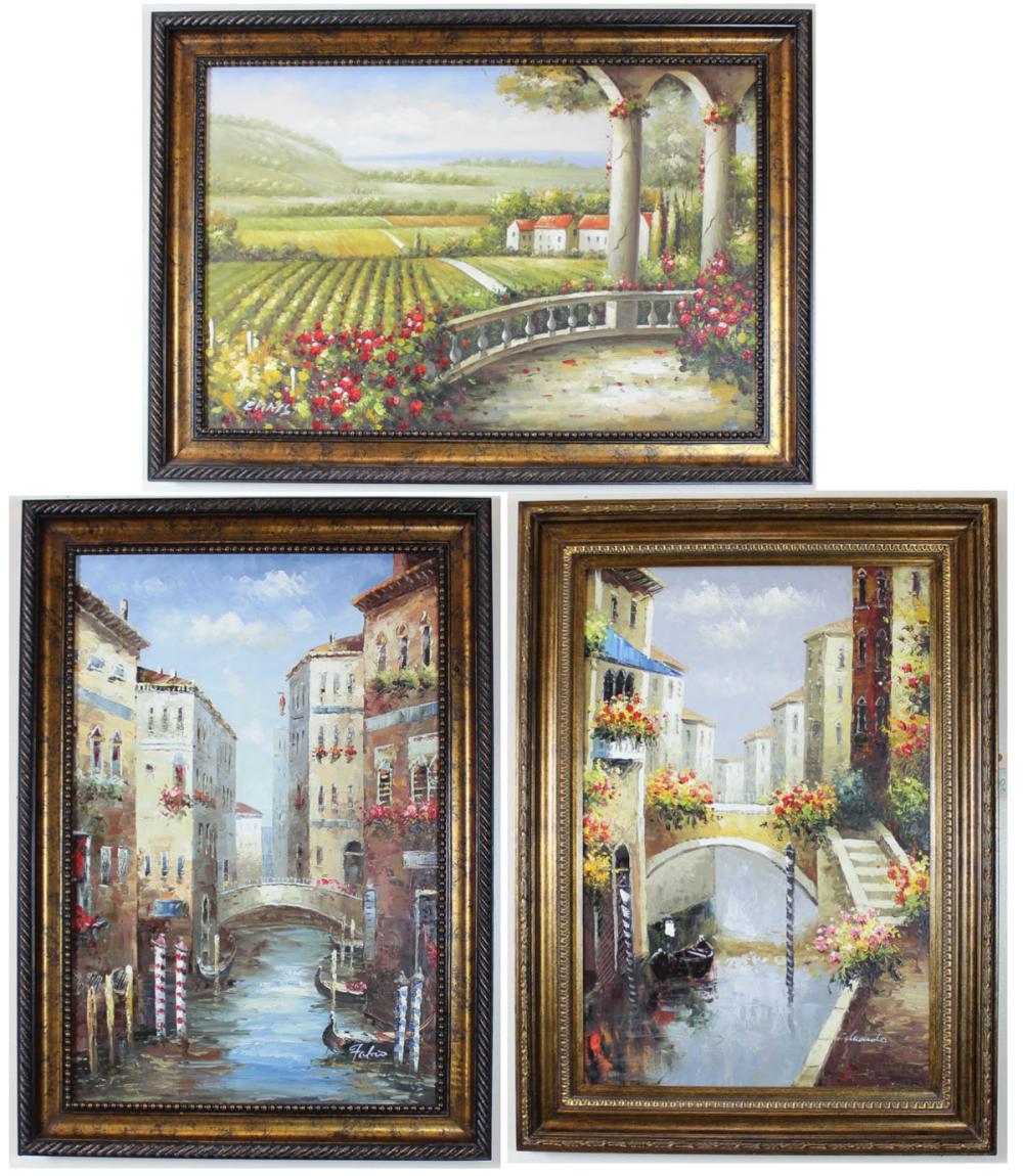 THREE ITALIAN SCENES OILS ON CANVASTHREE 340a30