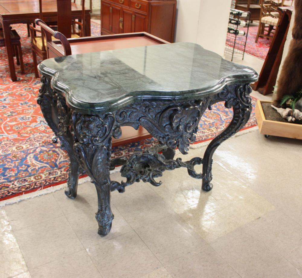 PATINATED BRONZE MARBLE-TOP CONSOLE