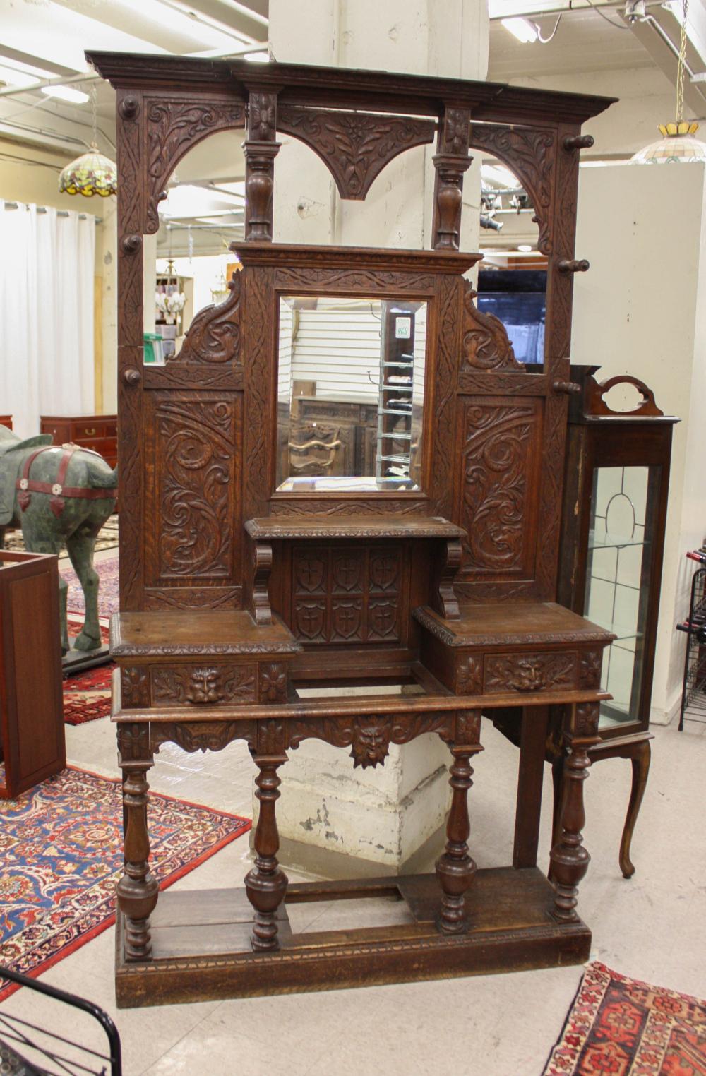 CARVED OAK HALLSTANDCARVED OAK HALLSTAND,