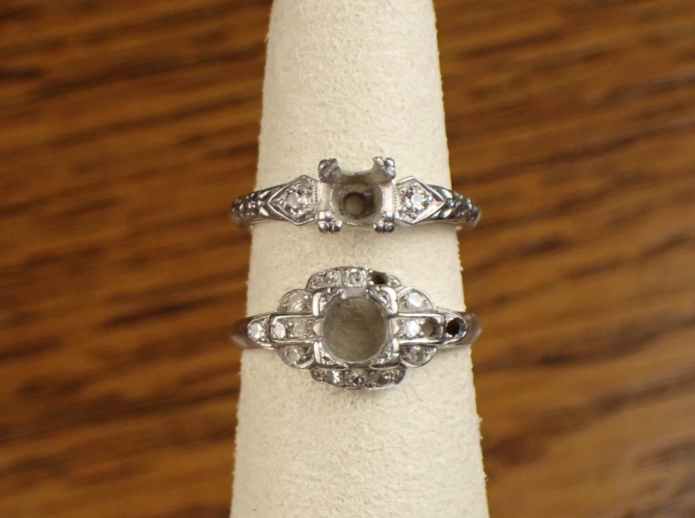 TWO VINTAGE PLATINUM RING SETTINGSTWO