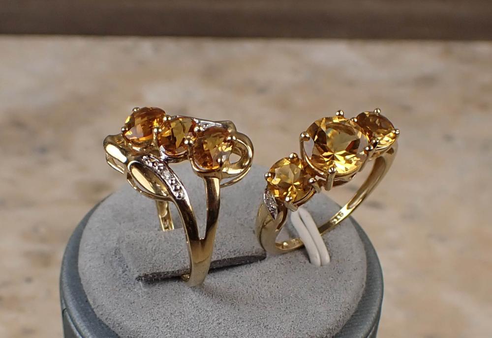 TWO CITRINE, DIAMOND AND YELLOW