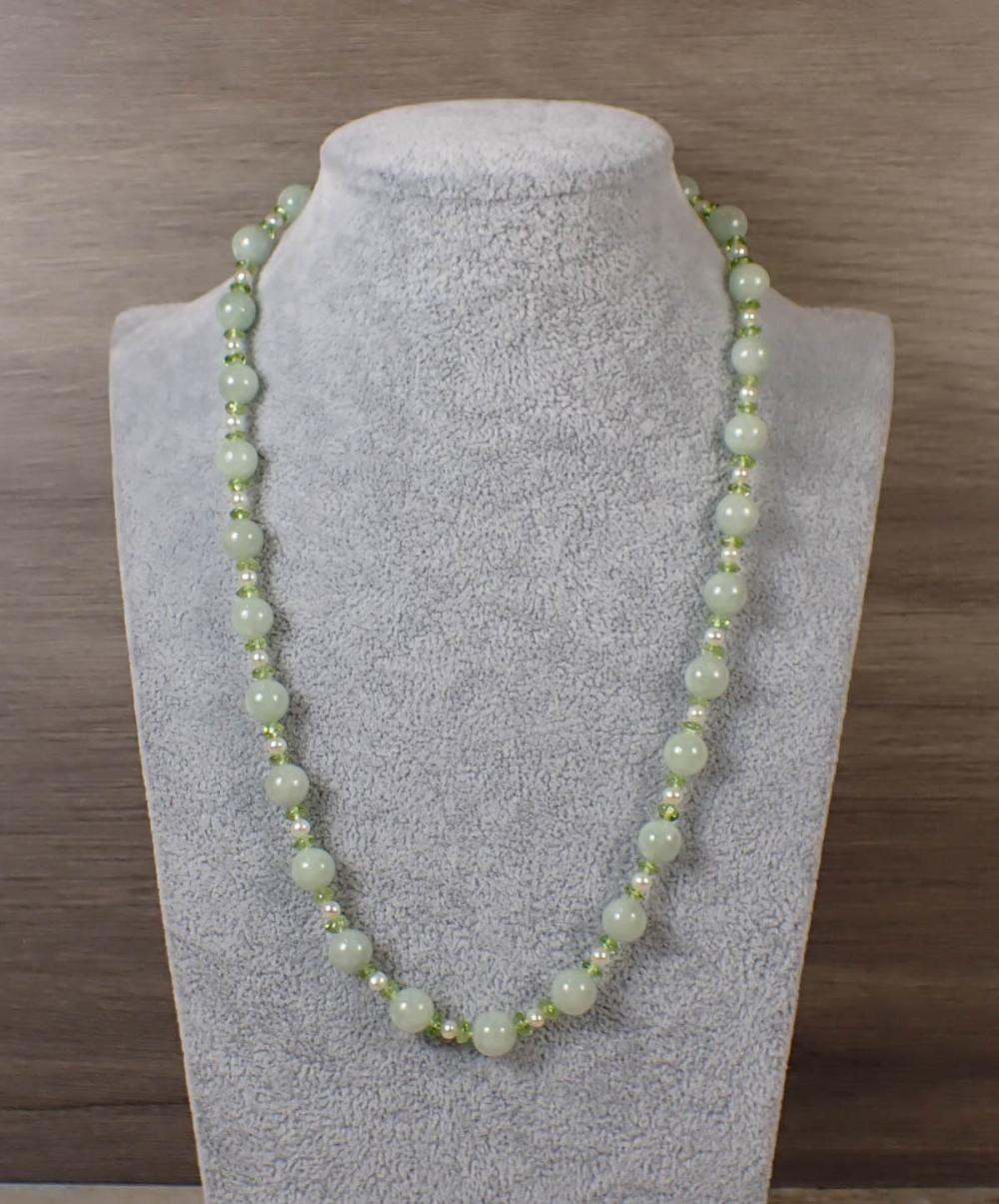 JADE PERIDOT PEARL AND GOLD NECKLACEJADE  340b14