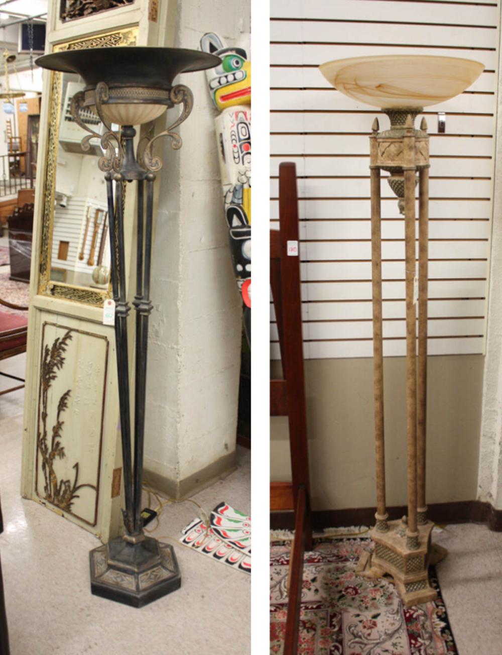 TWO METAL TORCHIERE FLOOR LAMPSTWO