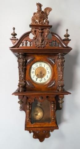 GERMAN CARVED WALNUT WALL CLOCKGerman