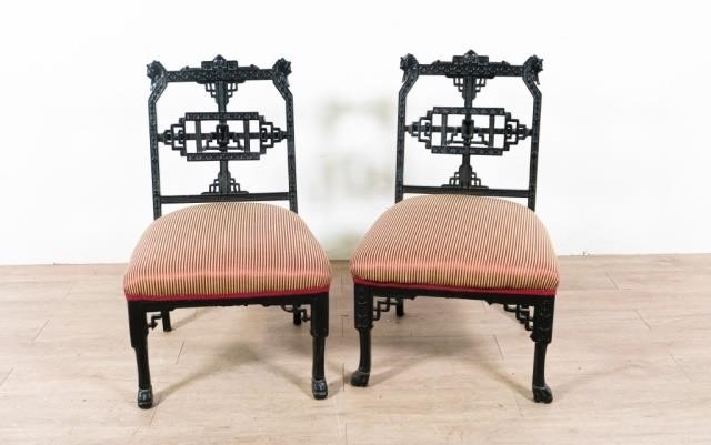 TWO UPHOLSTERED CHINESE CHAIRSTwo