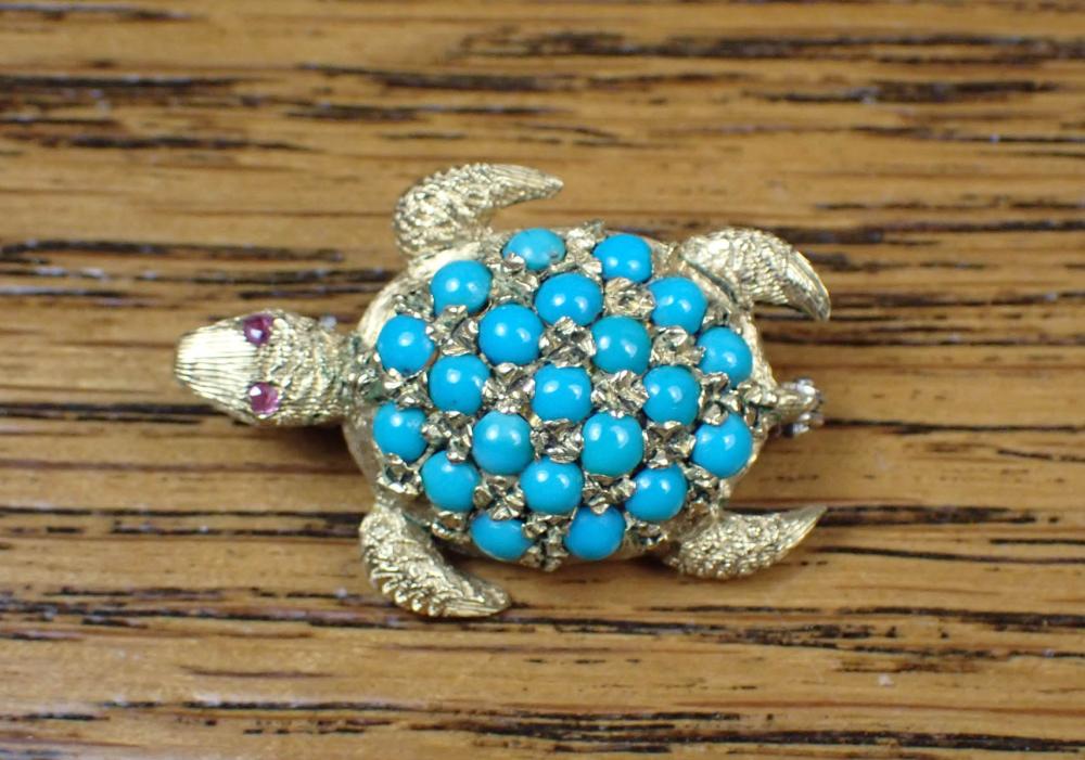 TURQUOISE BEAD TURTLE BROOCHTURQUOISE 340c74