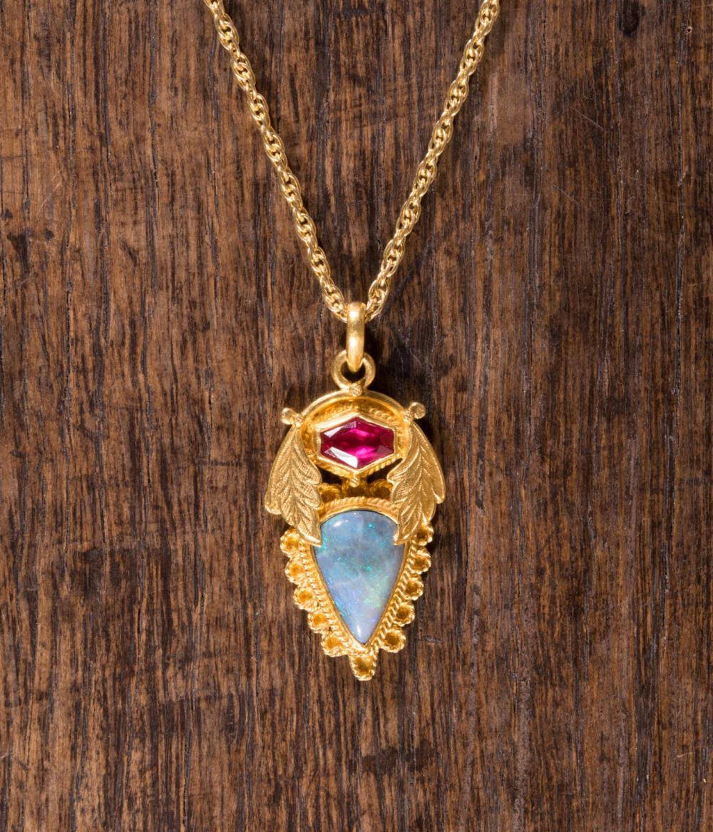 A RUBY AND OPAL PENDANT NECKLACEA 340c8b