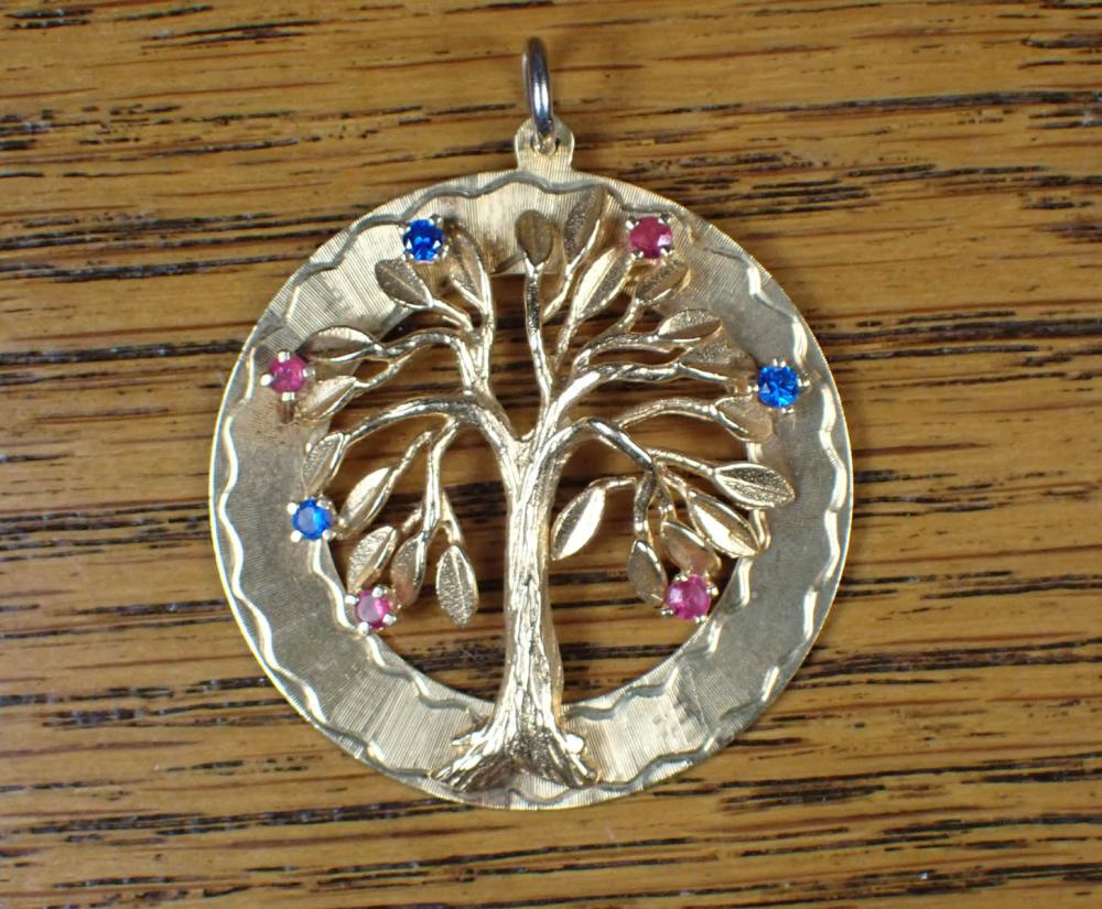 RUBY SAPPHIRE AND GOLD TREE PENDANTRUBY  340ca2