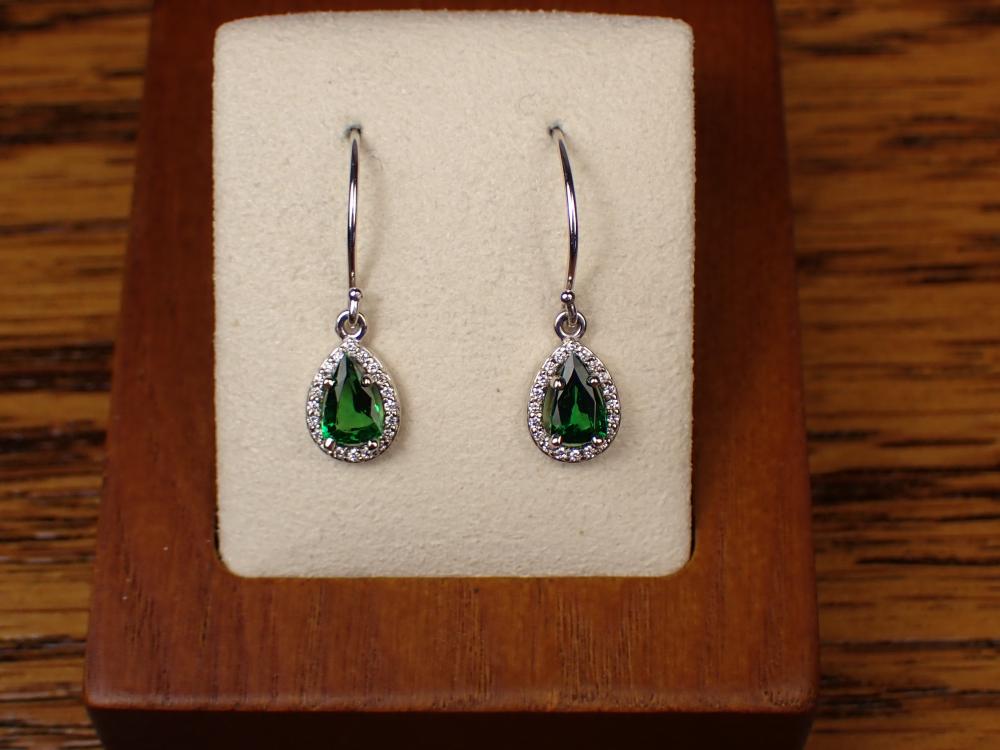 PAIR OF TSAVORITE AND DIAMOND DANGLE