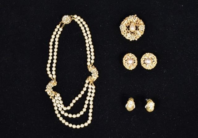 MIRIAM HASKELL GOLD TONE AND FAUX PEARL