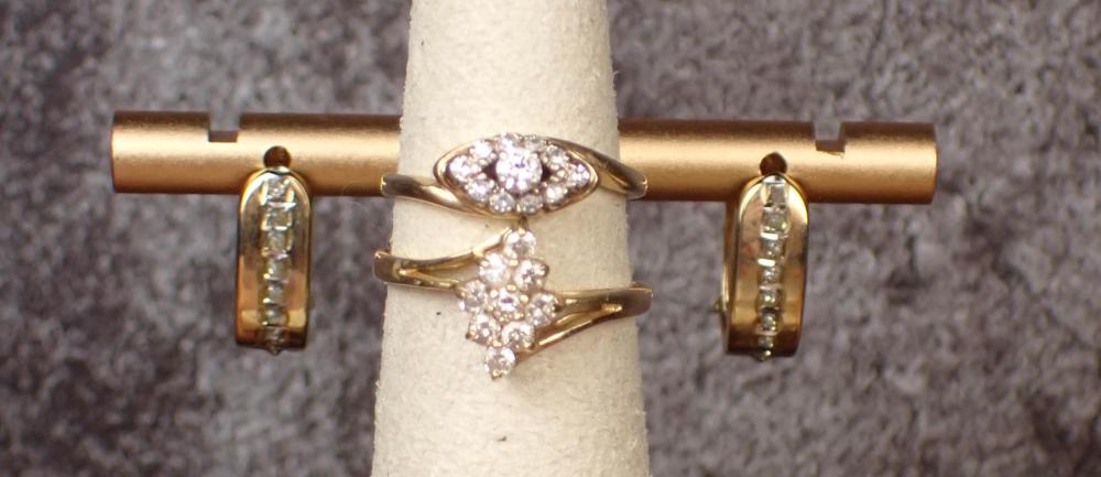 TWO DIAMOND RINGS AND A PAIR OF 340d78