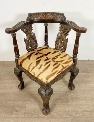 ANGLO-INDIAN CARVED CORNER CHAIRAnglo-Indian