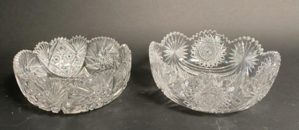 2 CUT GLASS BOWLSChips to the rim and