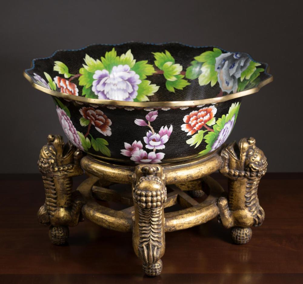 LARGE CHINESE CLOISONNE BOWL ON