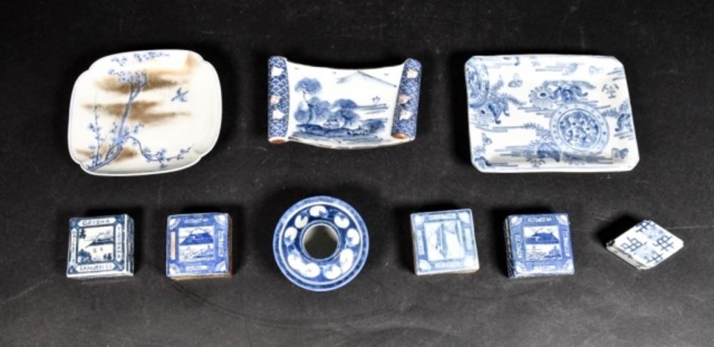 9 PIECES JAPANESE BLUE AND WHITE