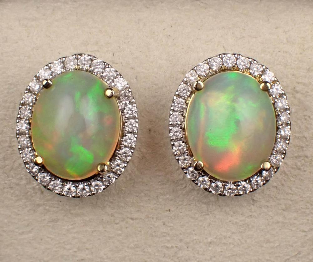 PAIR OF OPAL AND DIAMOND STUD EARRINGSPAIR