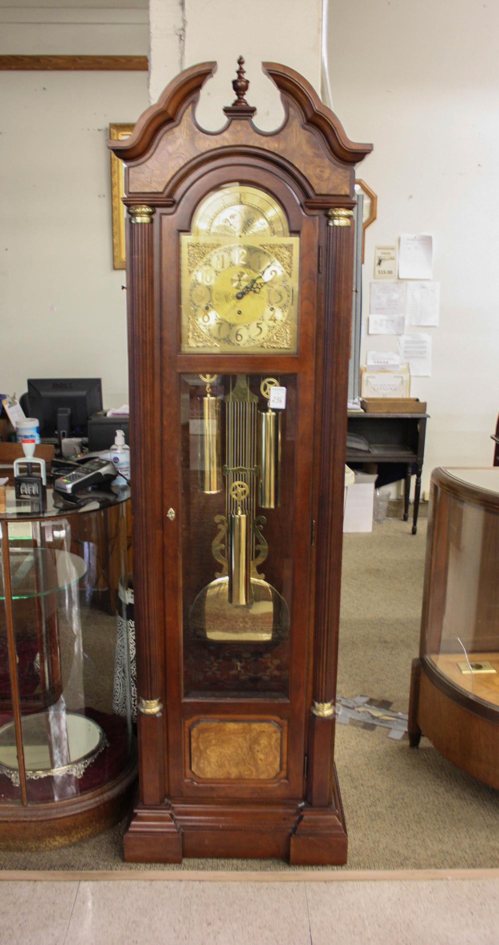 A THREE-WEIGHT TALL CASE FLOOR CLOCKA