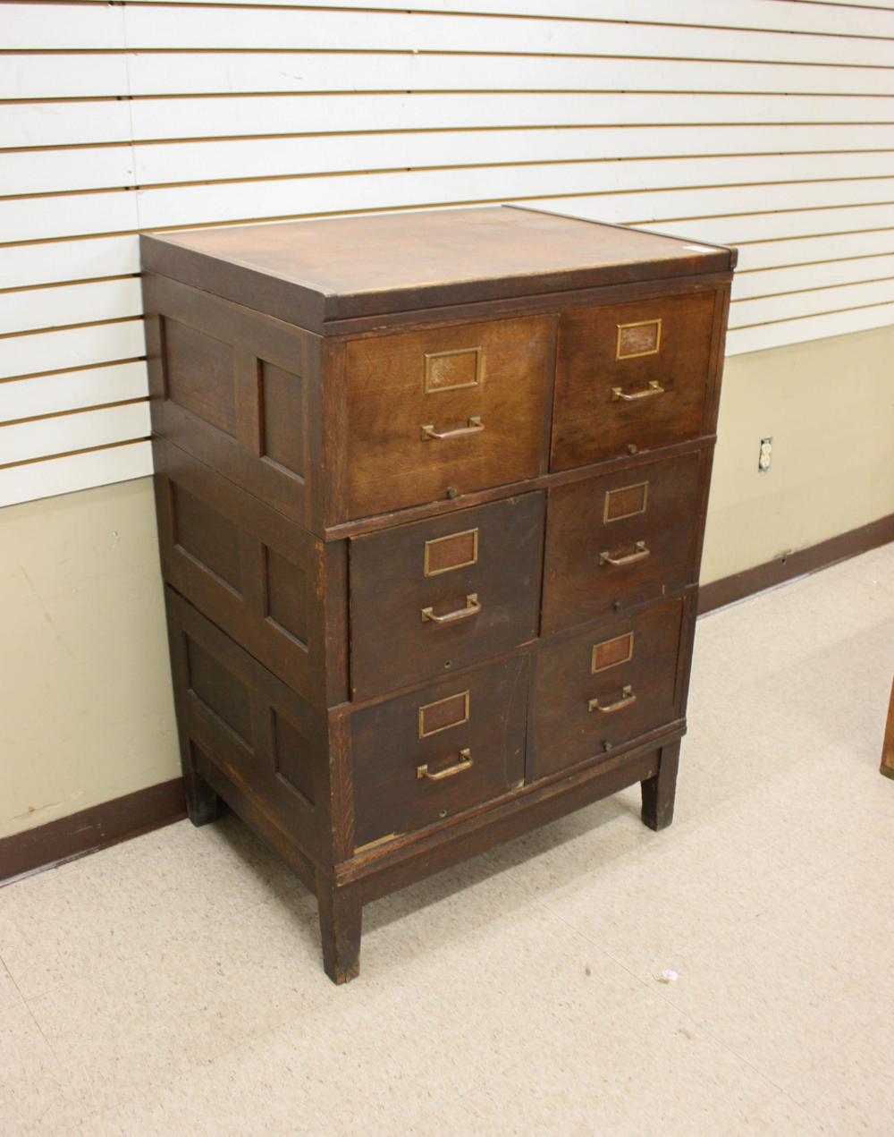 SIX-DRAWER STACKING OAK FILE CABINETSIX-DRAWER