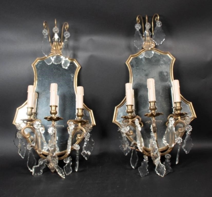 PAIR OF BRONZE SCONCES WITH MIRROR