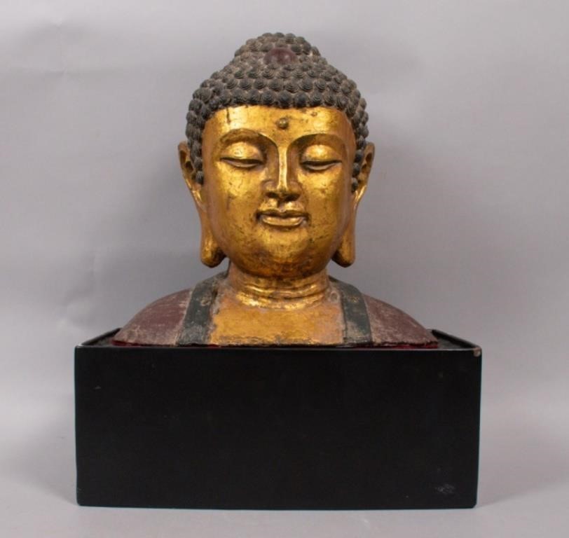 CHINESE WHITE METAL BUDDHA BUSTGilt 3411bf