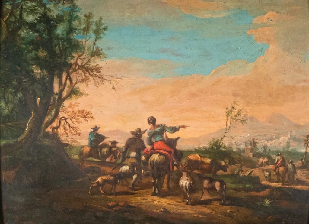 NICOLAES BERCHEM STYLE OIL ON WOOD PANELIn