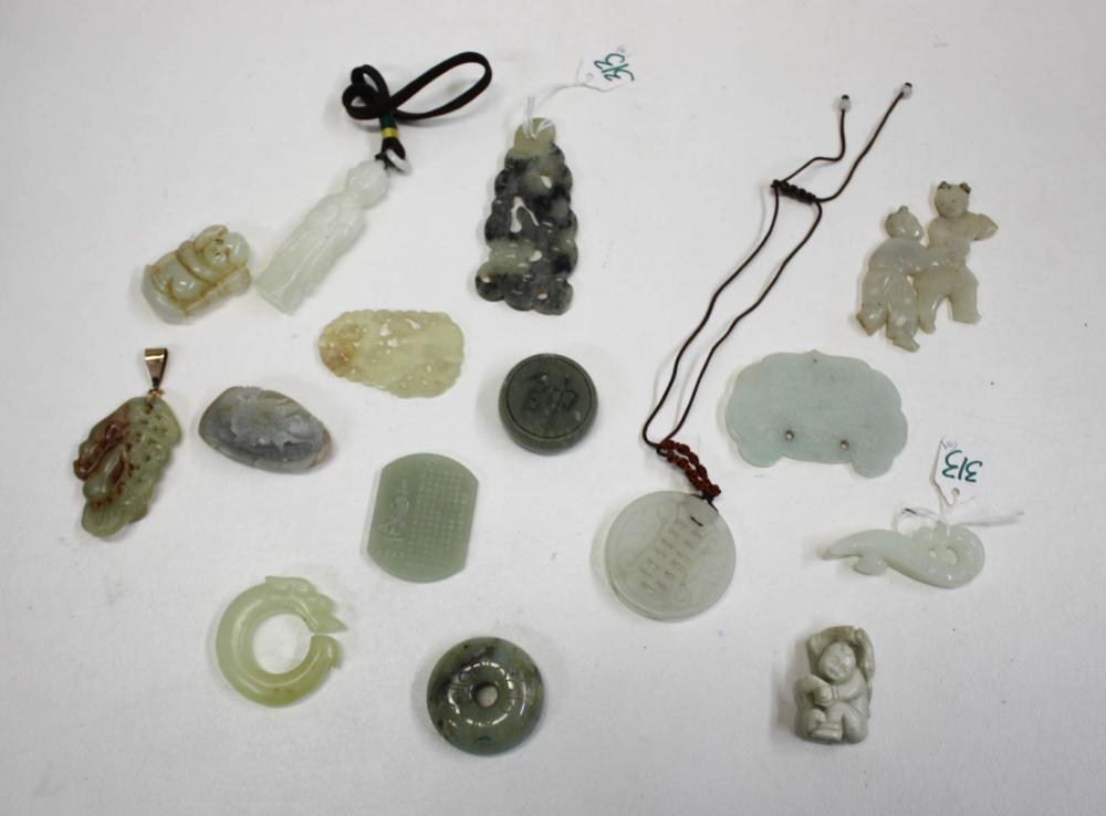 FIFTEEN CHINESE CARVED JADE AND