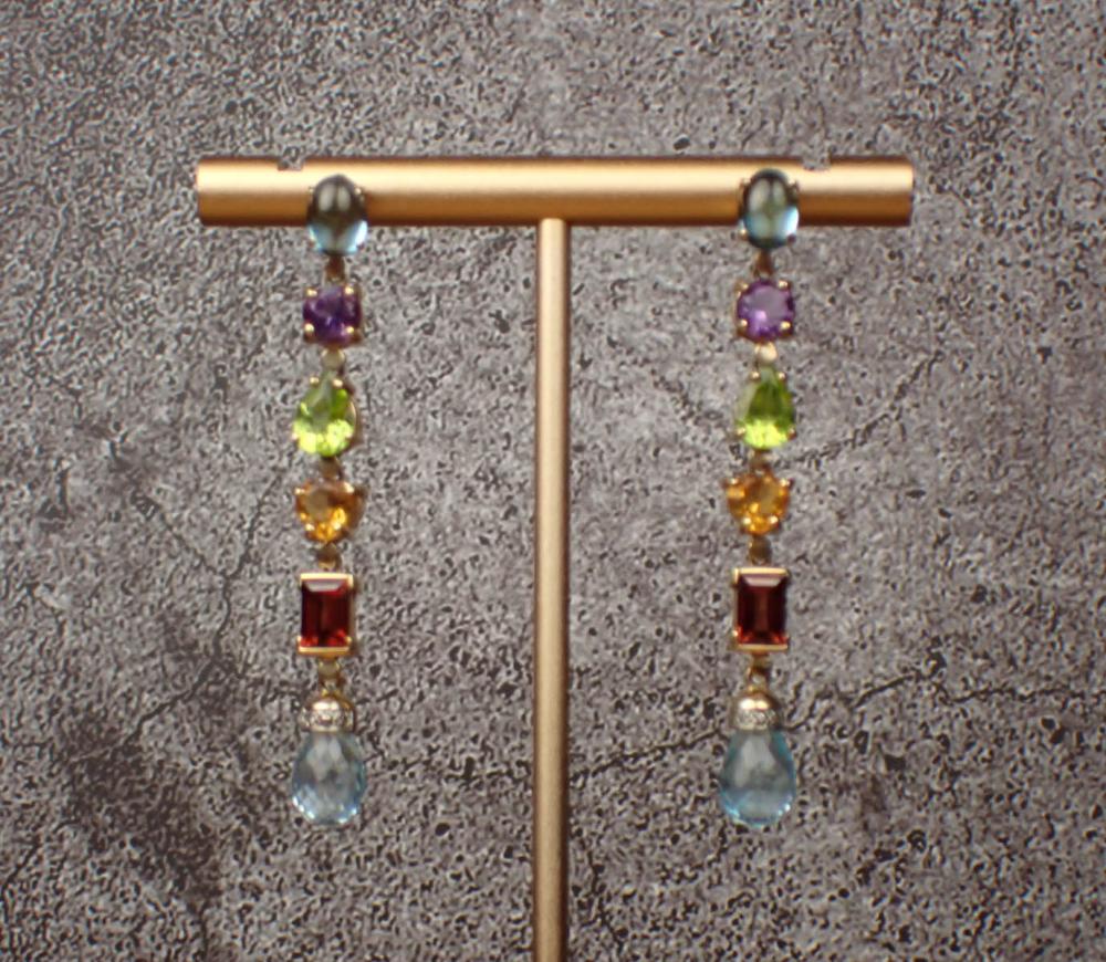 PAIR OF MULTI COLOR GEMSTONE DROP