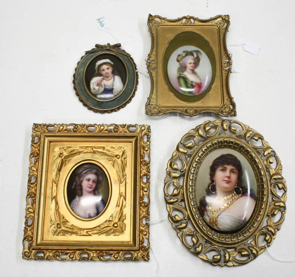 FOUR MINIATURE PORTRAITS ON PORCELAIN 3412f3