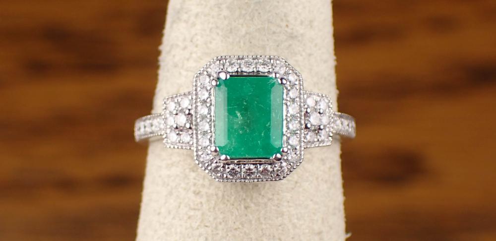 EMERALD, DIAMOND AND FOURTEEN KARAT