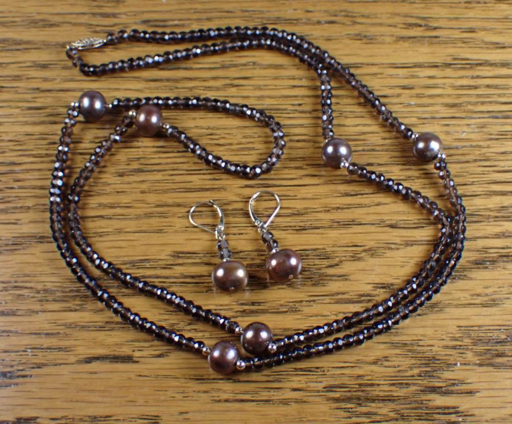 SMOKY QUARTZ AND PEARL NECKLACE 34133f