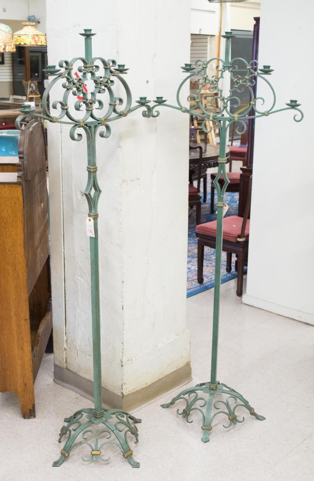 PAIR OF WROUGHT IRON CANDLESTANDSPAIR