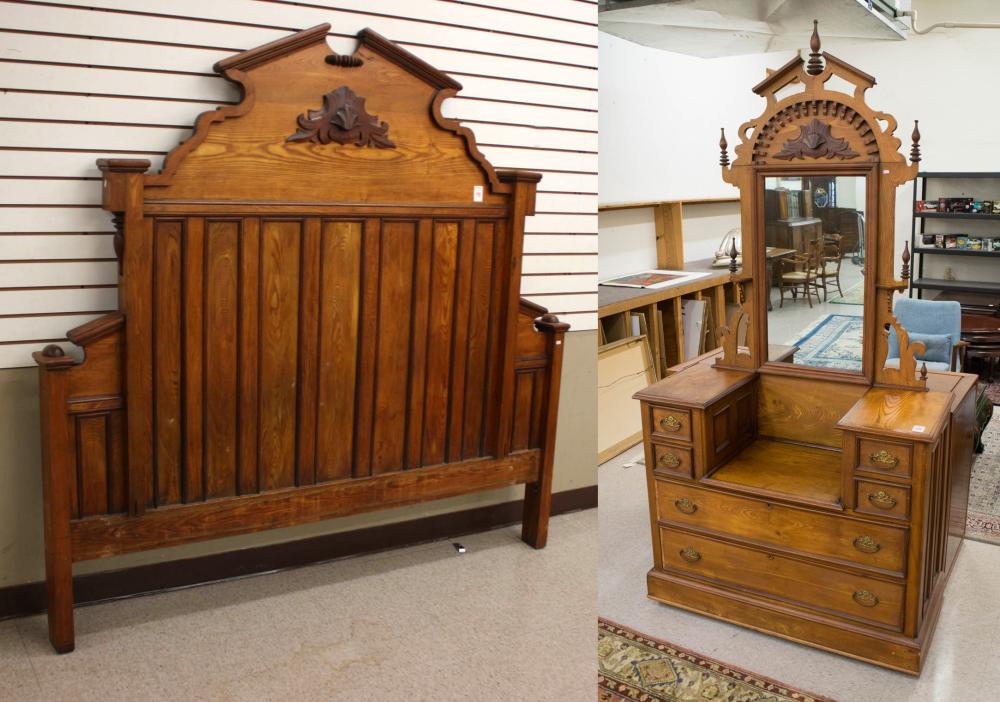 VICTORIAN HEADBOARD AND DRESSER