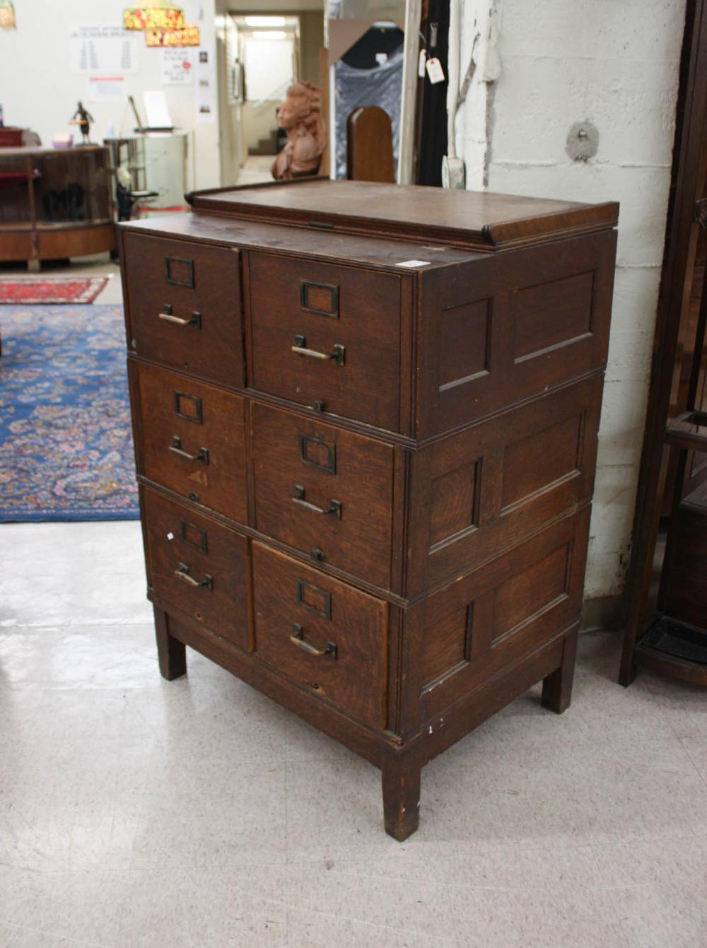 SIX-DRAWER STACKING OAK FILE CABINETSIX-DRAWER