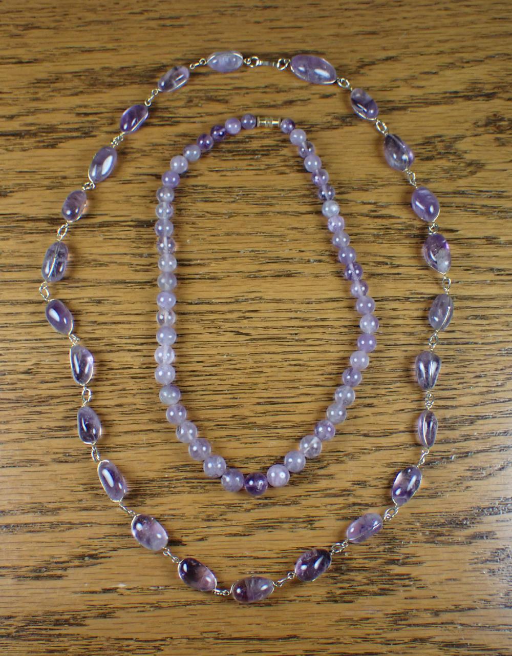 TWO AMETHYST BEAD NECKLACESTWO