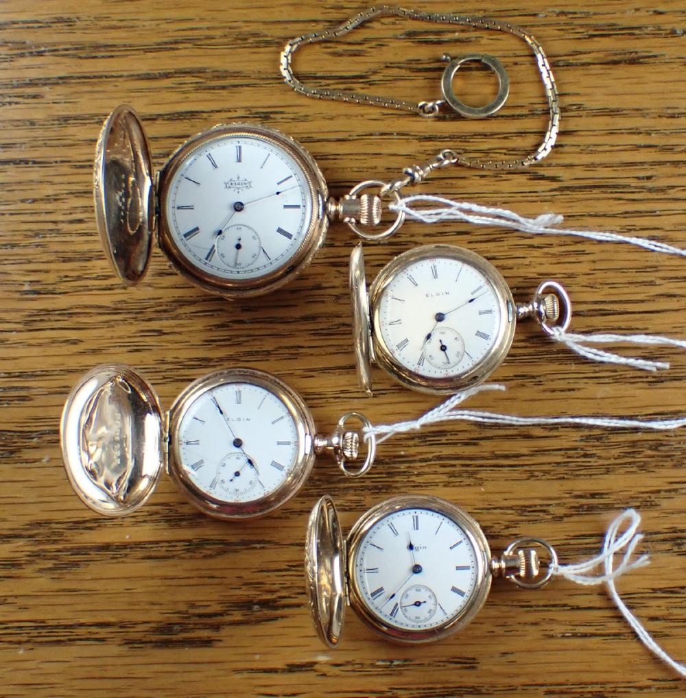 FOUR ELGIN HUNTER CASE POCKET WATCHESFOUR