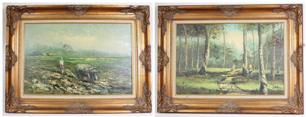 TWO PHILIPPINES LANDSCAPES OILS 34151b