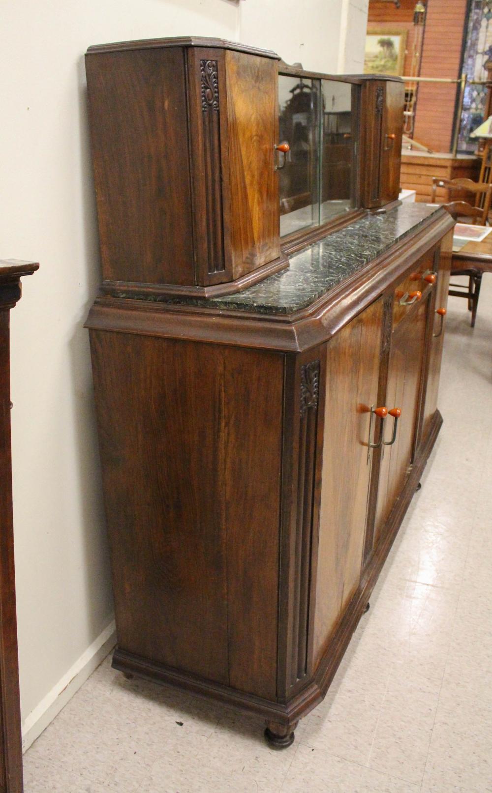 ART DECO MARBLE-TOP OAK AND BURL