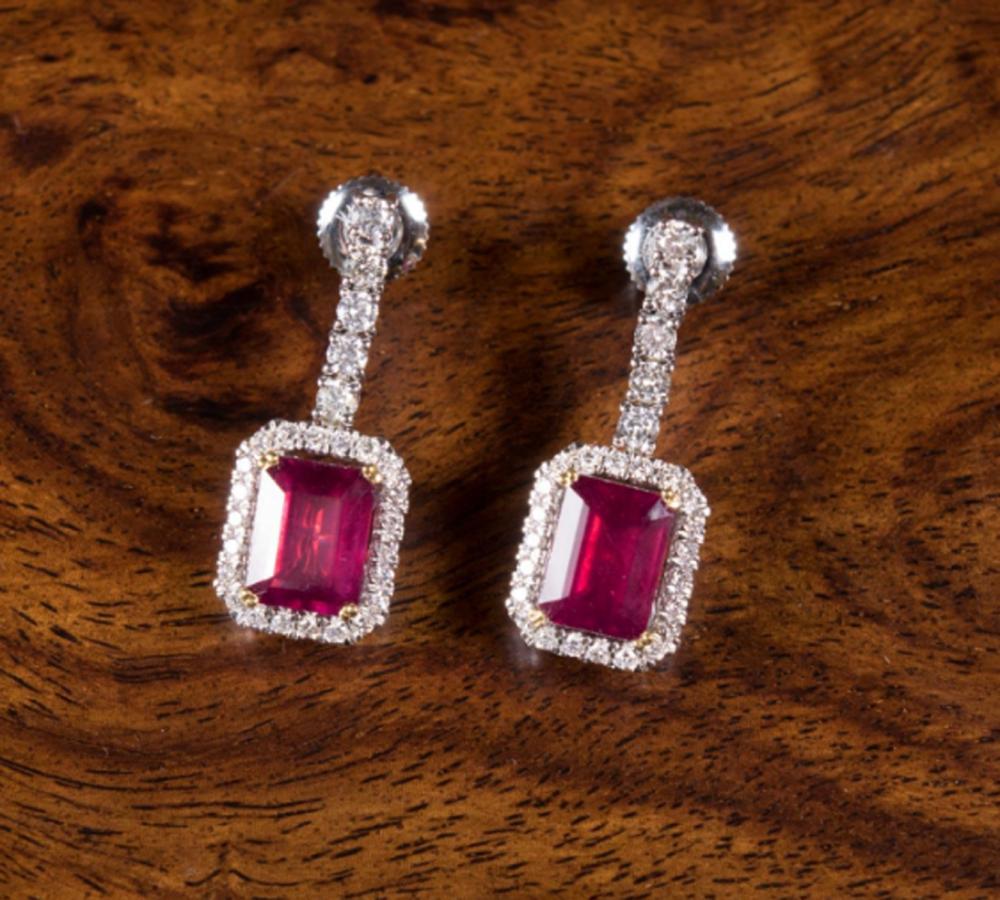 PAIR OF RUBY AND DIAMOND DANGLE