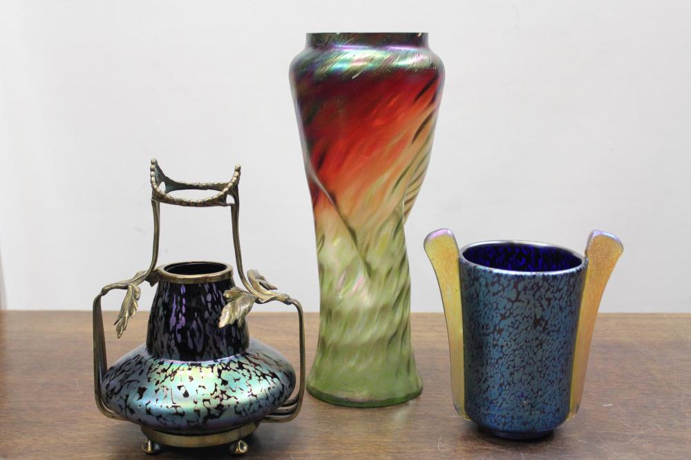 THREE BOHEMIAN ART GLASS VASESTHREE