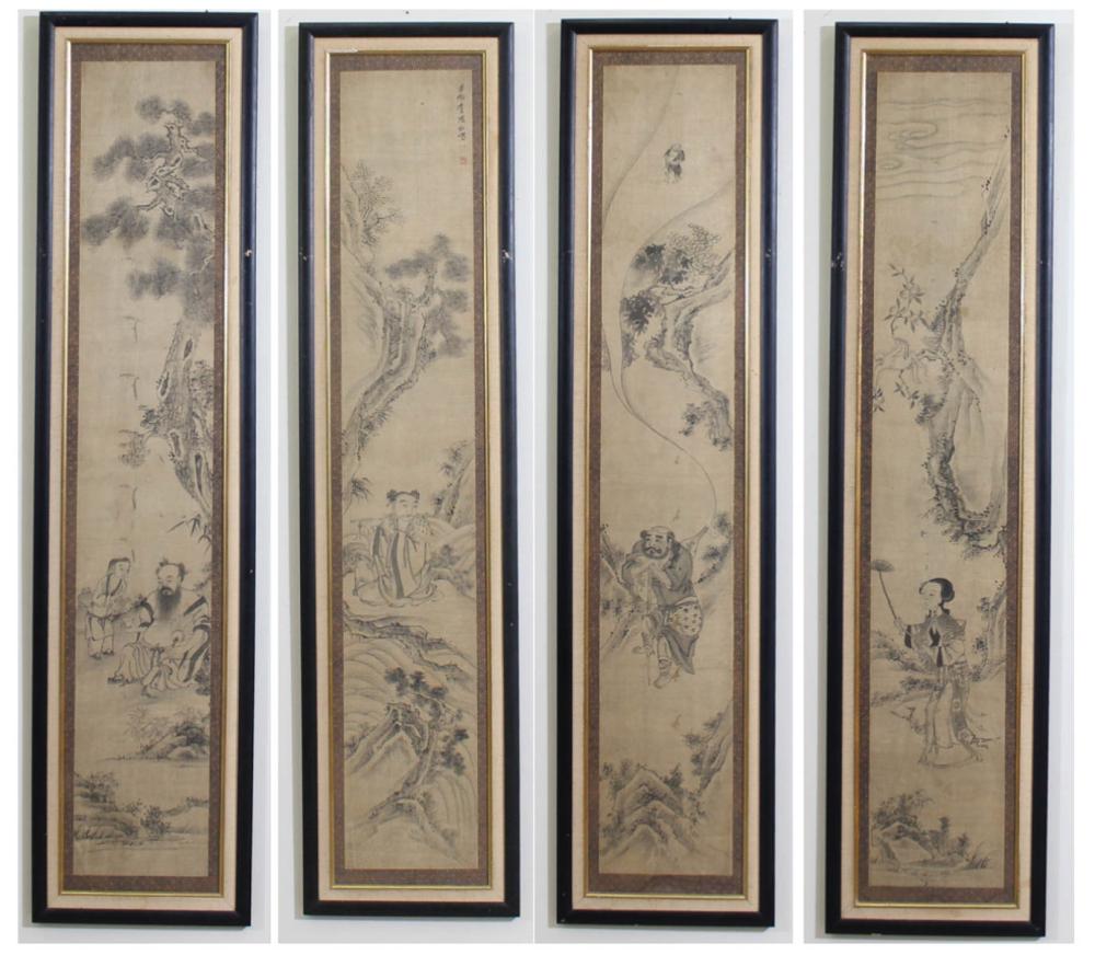 FOUR CHINESE INK ON SILK DRAWINGSFOUR 341678