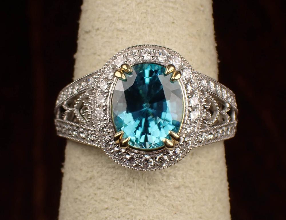 BLUE ZIRCON DIAMOND AND GOLD RINGBLUE 3416a1