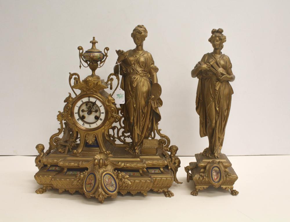 FIGURAL GOLD METAL STATUE CLOCK